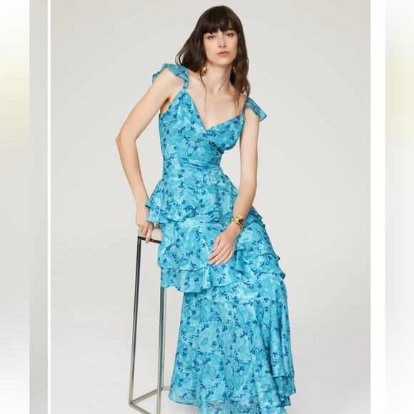 Hutch Blue Floral Ruffled Miah Gown Sz 2 MSRP $368